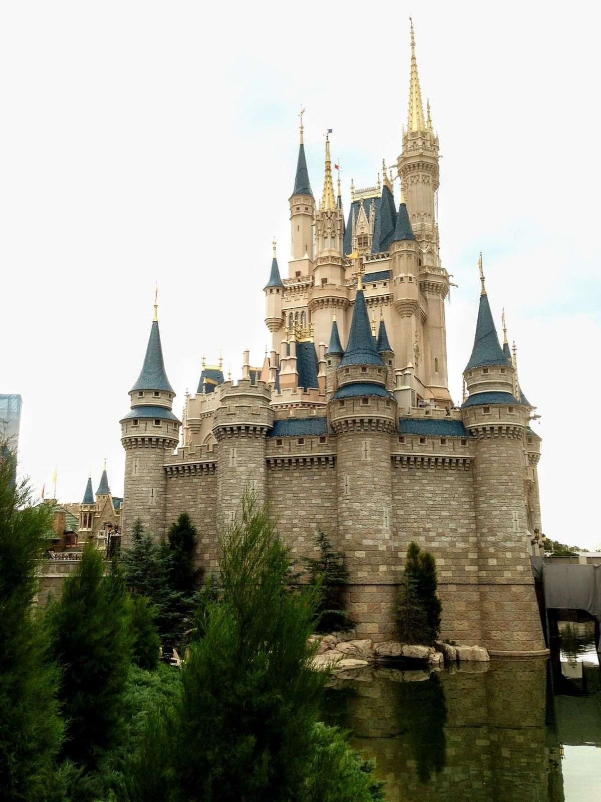 Cinderella Castle at Tokyo Disneyland lit up in the evening