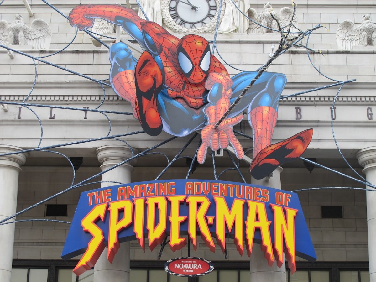 The Amazing Adventures of Spider-Man attraction sign at Universal Studios Japan, Osaka