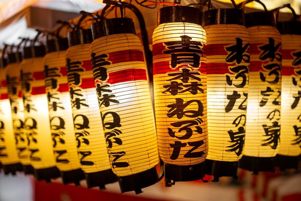Illuminated Nebuta Festival paper lanterns in Aomori