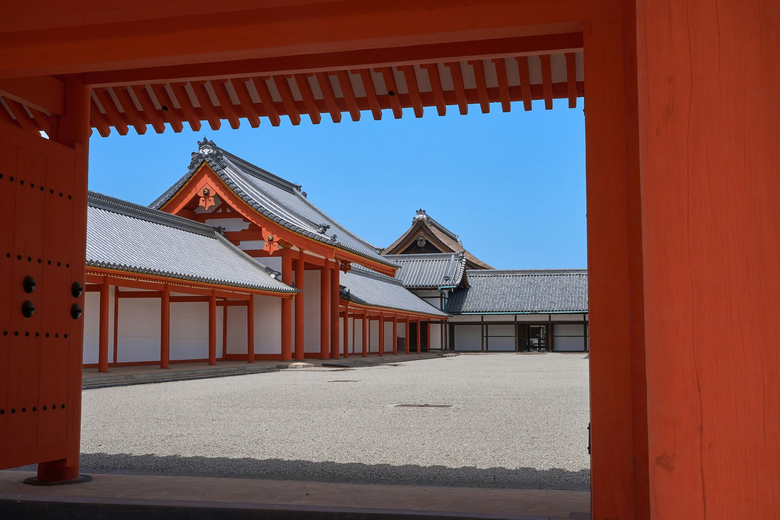 Kyoto Imperial Palace courtyard with traditional red architecture