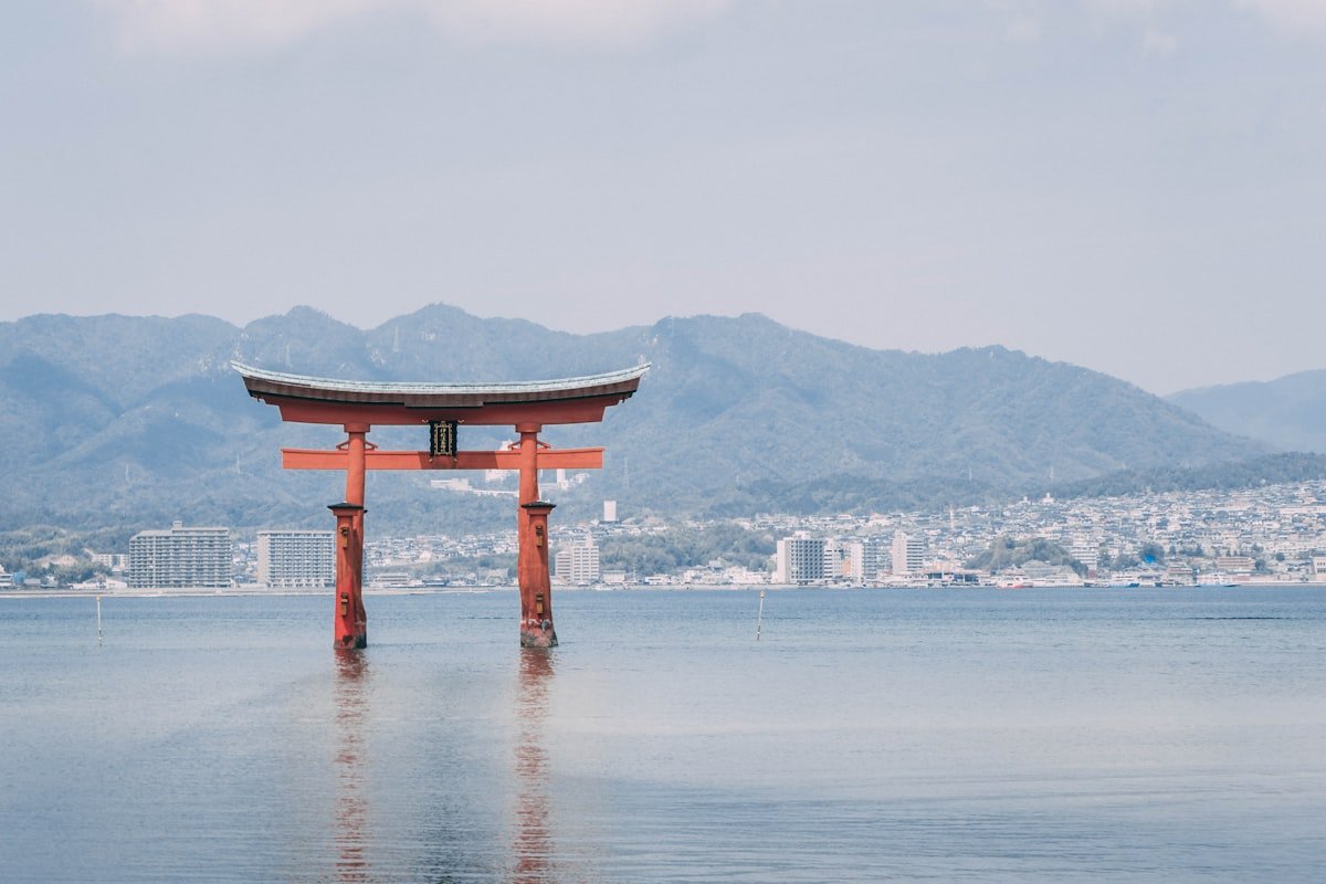 Itsukushima floating torii gate in the sea at Miyajima island, Hiroshima Japan