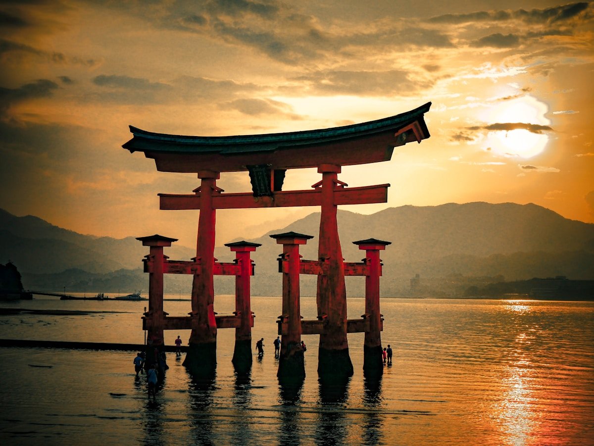 The famous floating torii gate of Itsukushima Shrine at Miyajima