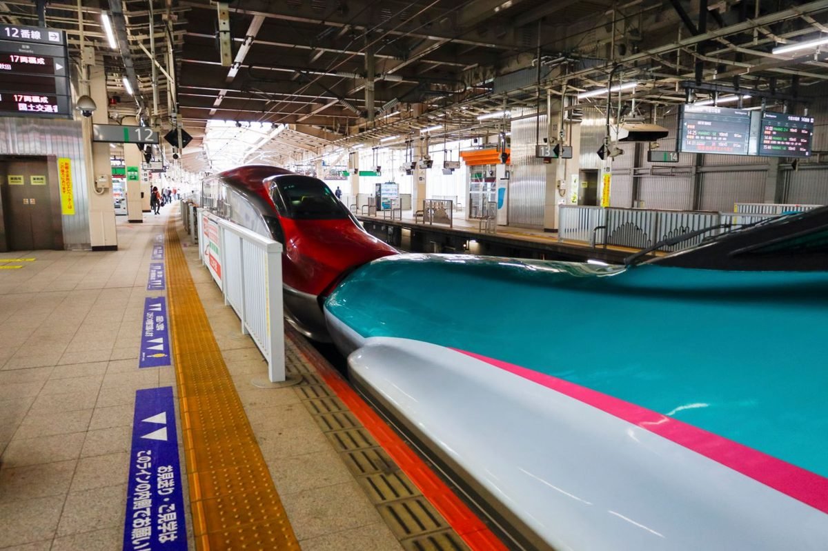 Shinkansen trains at Sendai Station platform