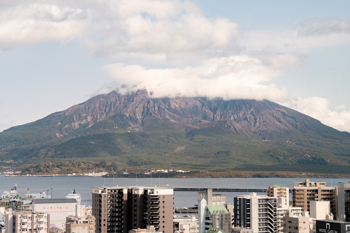 Sakurajima volcano over Kagoshima city — food tours in Kagoshima