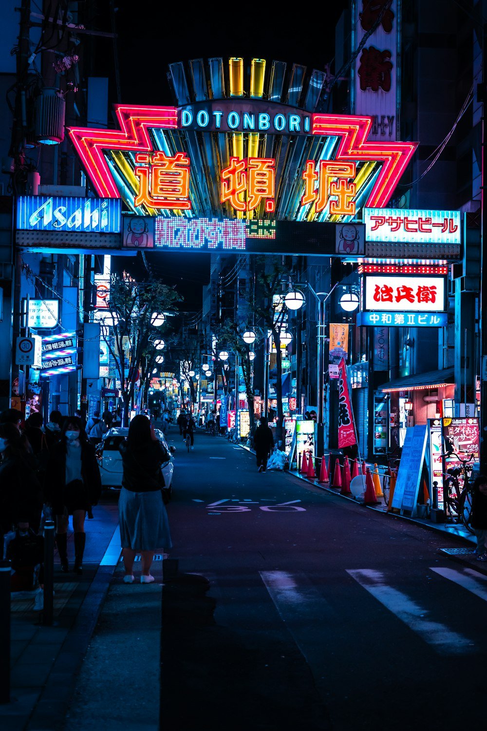 Dotonbori entrance gate illuminated at night, Osaka