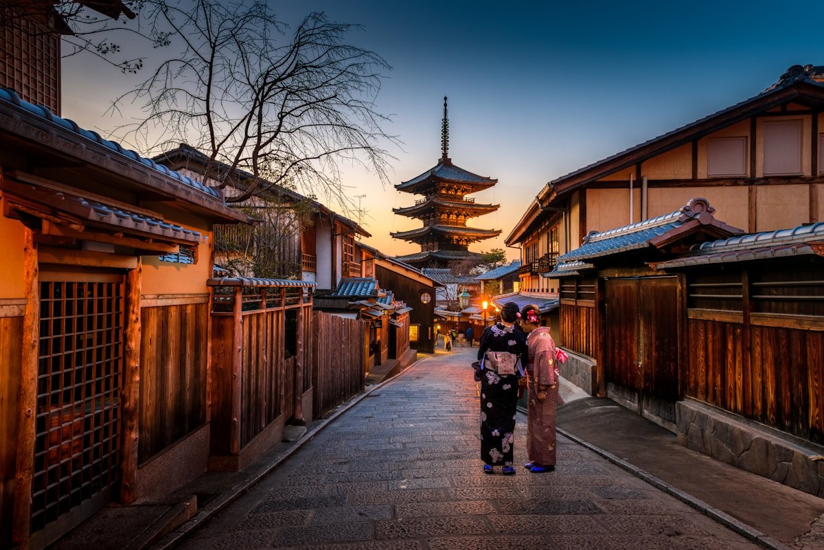 Two women in kimono on a Kyoto street — Tokyo Kyoto Osaka golden route without JR Pass