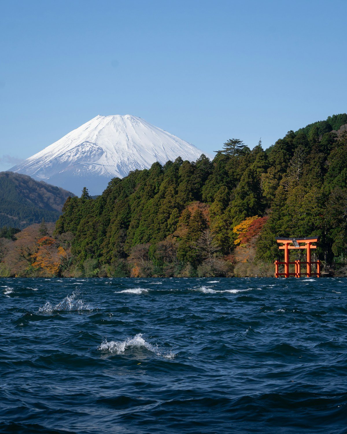 Mount Fuji overlooking Lake Ashi with torii gate, Hakone — Hakone vs Nikko comparison