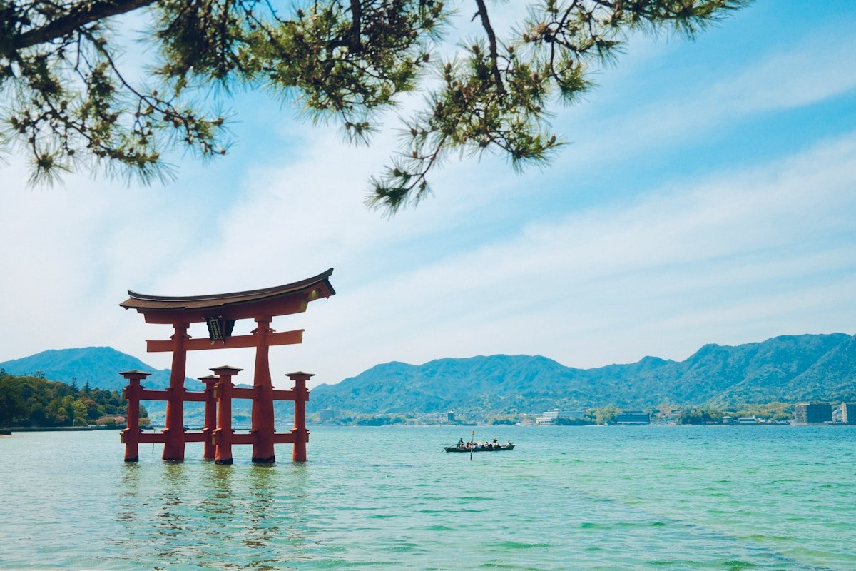 Floating torii gate at Miyajima near Hiroshima, Japan — Hiroshima vs Nagasaki comparison