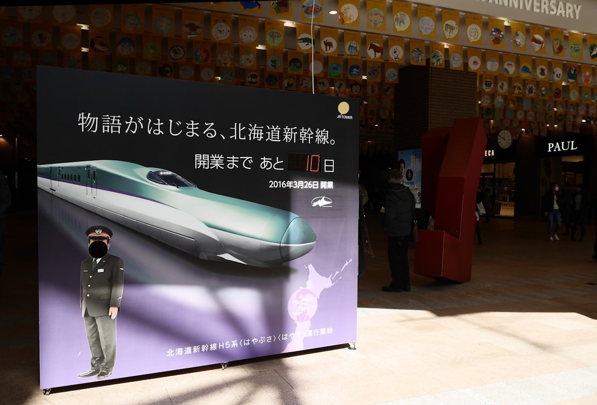 Advertisement for Hokkaido Shinkansen bullet train — Japan regional rail passes guide