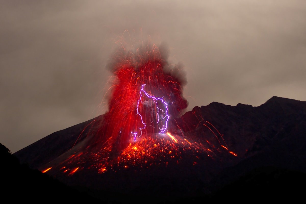 Sakurajima volcano erupting above Kagoshima bay