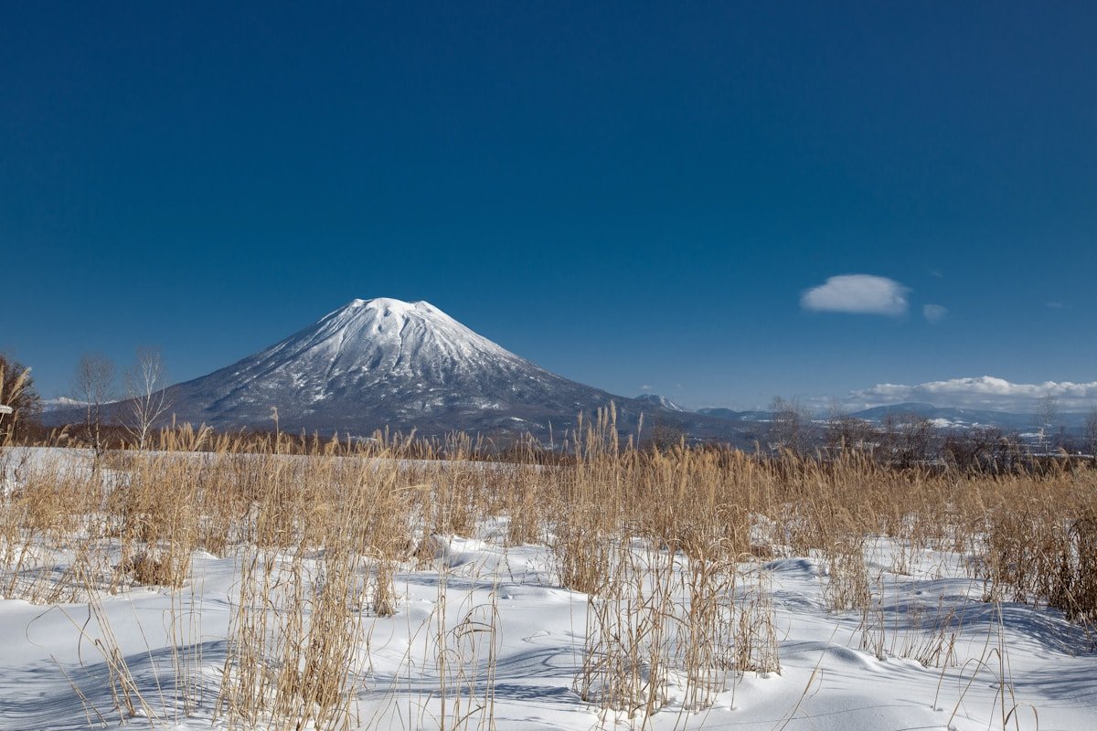 Snow-covered volcanic peak in the Tohoku region of Japan