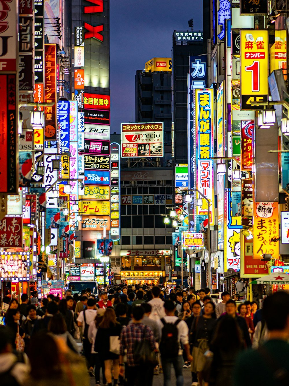 Neon-lit streets of Shinjuku at night, Tokyo